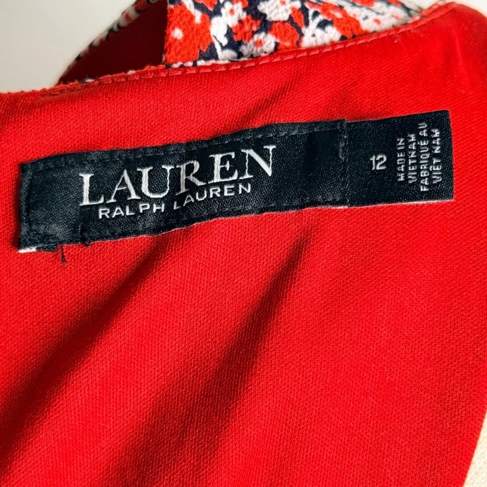 Lauren Ralph Lauren Dress Sz 12 Floral Faux Wrap Jersey Sleeveless‎ V-Neck